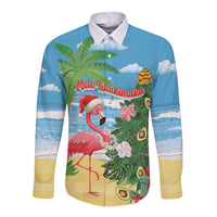 Flamingo Hawaii Summer Christmas Personalized Long Sleeve Button Shirt Mele Kalikimaka Beachy Vibes