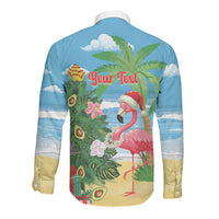 Flamingo Hawaii Summer Christmas Personalized Long Sleeve Button Shirt Mele Kalikimaka Beachy Vibes LT14 - Polynesian Pride
