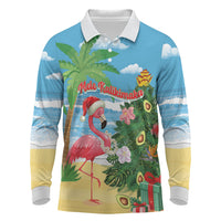 Flamingo Hawaii Summer Christmas Personalized Long Sleeve Polo Shirt Mele Kalikimaka Beachy Vibes