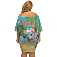 Flamingo Hawaii Summer Christmas Personalized Off Shoulder Short Dress Mele Kalikimaka Beachy Vibes LT14 - Polynesian Pride