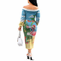Flamingo Hawaii Summer Christmas Personalized Off The Shoulder Long Sleeve Dress Mele Kalikimaka Beachy Vibes LT14 - Polynesian Pride