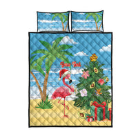 Flamingo Hawaii Summer Christmas Personalized Quilt Bed Set Mele Kalikimaka Beachy Vibes