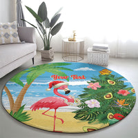 Flamingo Hawaii Summer Christmas Personalized Round Carpet Mele Kalikimaka Beachy Vibes