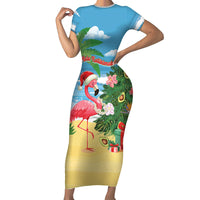 Flamingo Hawaii Summer Christmas Personalized Short Sleeve Bodycon Dress Mele Kalikimaka Beachy Vibes