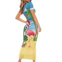 Flamingo Hawaii Summer Christmas Personalized Short Sleeve Bodycon Dress Mele Kalikimaka Beachy Vibes