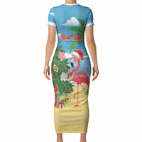 Flamingo Hawaii Summer Christmas Personalized Short Sleeve Bodycon Dress Mele Kalikimaka Beachy Vibes LT14 - Polynesian Pride