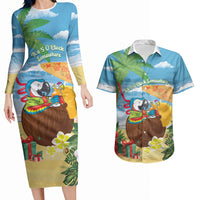 Chilling Parrot Hawaii Summer Christmas Personalized Couples Matching Long Sleeve Bodycon Dress and Hawaiian Shirt It's 5 O'Clock Somewhere Beachy Vibes LT14 Blue - Polynesian Pride