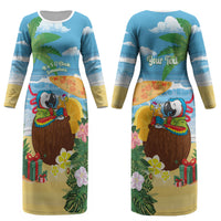 Chilling Parrot Hawaii Summer Christmas Personalized Couples Matching Long Sleeve Bodycon Dress and Hawaiian Shirt It's 5 O'Clock Somewhere Beachy Vibes LT14 - Polynesian Pride