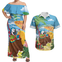 Chilling Parrot Hawaii Summer Christmas Personalized Couples Matching Off Shoulder Maxi Dress and Hawaiian Shirt It's 5 O'Clock Somewhere Beachy Vibes LT14 Blue - Polynesian Pride