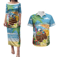 Chilling Parrot Hawaii Summer Christmas Personalized Couples Matching Puletasi and Hawaiian Shirt It's 5 O'Clock Somewhere Beachy Vibes LT14 Blue - Polynesian Pride