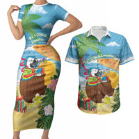 Chilling Parrot Hawaii Summer Christmas Personalized Couples Matching Short Sleeve Bodycon Dress and Hawaiian Shirt It's 5 O'Clock Somewhere Beachy Vibes LT14 Blue - Polynesian Pride