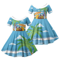 Chilling Parrot Hawaii Summer Christmas Personalized Family Matching Long Sleeve Bodycon Dress and Hawaiian Shirt It's 5 O'Clock Somewhere Beachy Vibes LT14 Daughter's Dress Blue - Polynesian Pride