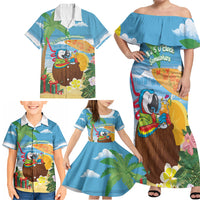 Chilling Parrot Hawaii Summer Christmas Personalized Family Matching Off Shoulder Maxi Dress and Hawaiian Shirt It's 5 O'Clock Somewhere Beachy Vibes LT14 - Polynesian Pride