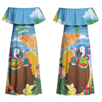 Chilling Parrot Hawaii Summer Christmas Personalized Family Matching Off Shoulder Maxi Dress and Hawaiian Shirt It's 5 O'Clock Somewhere Beachy Vibes LT14 Mom's Dress Blue - Polynesian Pride