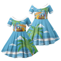 Chilling Parrot Hawaii Summer Christmas Personalized Family Matching Off Shoulder Maxi Dress and Hawaiian Shirt It's 5 O'Clock Somewhere Beachy Vibes LT14 Daughter's Dress Blue - Polynesian Pride