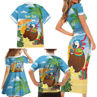 Chilling Parrot Hawaii Summer Christmas Personalized Family Matching Short Sleeve Bodycon Dress and Hawaiian Shirt It's 5 O'Clock Somewhere Beachy Vibes
