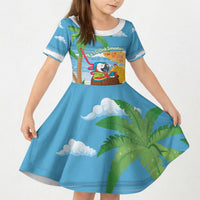 Chilling Parrot Hawaii Summer Christmas Personalized Kid Short Sleeve Dress It's 5 O'Clock Somewhere Beachy Vibes LT14 KID Blue - Polynesian Pride