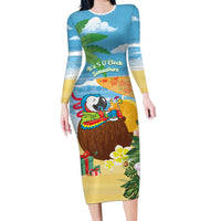 Chilling Parrot Hawaii Summer Christmas Personalized Long Sleeve Bodycon Dress It's 5 O'Clock Somewhere Beachy Vibes