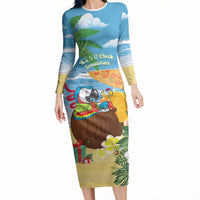 Chilling Parrot Hawaii Summer Christmas Personalized Long Sleeve Bodycon Dress It's 5 O'Clock Somewhere Beachy Vibes LT14 Long Dress Blue - Polynesian Pride