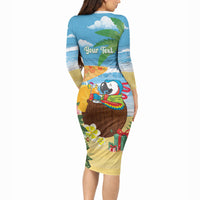 Chilling Parrot Hawaii Summer Christmas Personalized Long Sleeve Bodycon Dress It's 5 O'Clock Somewhere Beachy Vibes LT14 - Polynesian Pride