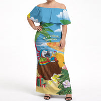 Chilling Parrot Hawaii Summer Christmas Personalized Off Shoulder Maxi Dress It's 5 O'Clock Somewhere Beachy Vibes LT14 Women Blue - Polynesian Pride