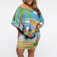 Chilling Parrot Hawaii Summer Christmas Personalized Off Shoulder Short Dress It's 5 O'Clock Somewhere Beachy Vibes LT14 Women Blue - Polynesian Pride