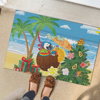 Chilling Parrot Hawaii Summer Christmas Personalized Rubber Doormat It's 5 O'Clock Somewhere Beachy Vibes