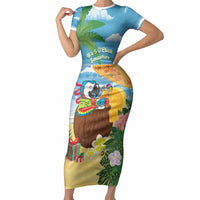 Chilling Parrot Hawaii Summer Christmas Personalized Short Sleeve Bodycon Dress It's 5 O'Clock Somewhere Beachy Vibes LT14 Long Dress Blue - Polynesian Pride