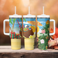 Chilling Parrot Hawaii Summer Christmas Personalized Tumbler With Handle It's 5 O'Clock Somewhere Beachy Vibes