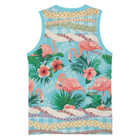 Flamingo Hawaii Summer Basketball Jersey Hawaiian Lei Pakala Motifs Tropical Style