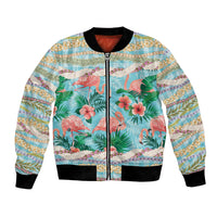Flamingo Hawaii Summer Bomber Jacket Hawaiian Lei Pakala Motifs Tropical Style