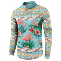 Flamingo Hawaii Summer Button Sweatshirt Hawaiian Lei Pakala Motifs Tropical Style