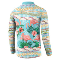 Flamingo Hawaii Summer Button Sweatshirt Hawaiian Lei Pakala Motifs Tropical Style