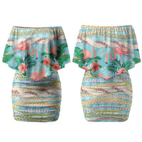 Flamingo Hawaii Summer Couples Matching Off Shoulder Short Dress and Hawaiian Shirt Hawaiian Lei Pakala Motifs Tropical Style LT14 - Polynesian Pride