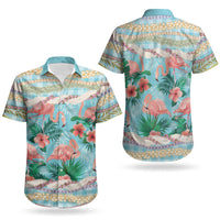 Flamingo Hawaii Summer Couples Matching Short Sleeve Bodycon Dress and Hawaiian Shirt Hawaiian Lei Pakala Motifs Tropical Style LT14 - Polynesian Pride