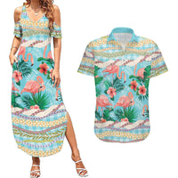 Flamingo Hawaii Summer Couples Matching Summer Maxi Dress and Hawaiian Shirt Hawaiian Lei Pakala Motifs Tropical Style