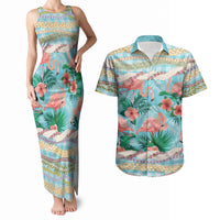 Flamingo Hawaii Summer Couples Matching Tank Maxi Dress and Hawaiian Shirt Hawaiian Lei Pakala Motifs Tropical Style LT14 Cyan - Polynesian Pride