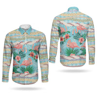 Flamingo Hawaii Summer Couples Matching Tank Maxi Dress and Long Sleeve Button Shirt Hawaiian Lei Pakala Motifs Tropical Style LT14 - Polynesian Pride