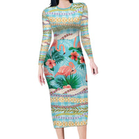 Flamingo Hawaii Summer Family Matching Long Sleeve Bodycon Dress and Hawaiian Shirt Hawaiian Lei Pakala Motifs Tropical Style