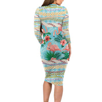 Flamingo Hawaii Summer Family Matching Long Sleeve Bodycon Dress and Hawaiian Shirt Hawaiian Lei Pakala Motifs Tropical Style