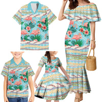 Flamingo Hawaii Summer Family Matching Mermaid Dress and Hawaiian Shirt Hawaiian Lei Pakala Motifs Tropical Style