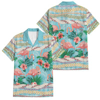 Flamingo Hawaii Summer Family Matching Mermaid Dress and Hawaiian Shirt Hawaiian Lei Pakala Motifs Tropical Style LT14 Dad's Shirt - Short Sleeve Cyan - Polynesian Pride