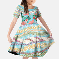 Flamingo Hawaii Summer Family Matching Off The Shoulder Long Sleeve Dress and Hawaiian Shirt Hawaiian Lei Pakala Motifs Tropical Style