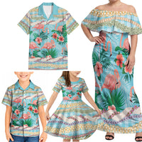 Flamingo Hawaii Summer Family Matching Off Shoulder Maxi Dress and Hawaiian Shirt Hawaiian Lei Pakala Motifs Tropical Style LT14 - Polynesian Pride