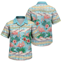 Flamingo Hawaii Summer Family Matching Off Shoulder Maxi Dress and Hawaiian Shirt Hawaiian Lei Pakala Motifs Tropical Style LT14 Son's Shirt Cyan - Polynesian Pride
