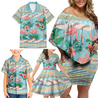 Flamingo Hawaii Summer Family Matching Off Shoulder Short Dress and Hawaiian Shirt Hawaiian Lei Pakala Motifs Tropical Style LT14 - Polynesian Pride