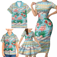 Flamingo Hawaii Summer Family Matching Short Sleeve Bodycon Dress and Hawaiian Shirt Hawaiian Lei Pakala Motifs Tropical Style LT14 - Polynesian Pride