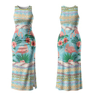 Flamingo Hawaii Summer Family Matching Tank Maxi Dress and Hawaiian Shirt Hawaiian Lei Pakala Motifs Tropical Style LT14 Mom's Dress Cyan - Polynesian Pride