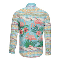 Flamingo Hawaii Summer Long Sleeve Button Shirt Hawaiian Lei Pakala Motifs Tropical Style LT14 - Polynesian Pride