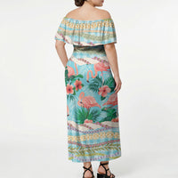 Flamingo Hawaii Summer Off Shoulder Maxi Dress Hawaiian Lei Pakala Motifs Tropical Style LT14 - Polynesian Pride